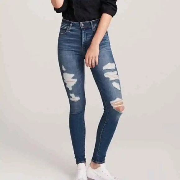 Abercrombie & Fitch 00/24 Distressed Simone High Rise Super Skinny Denim Jeans - Picture 2 of 8
